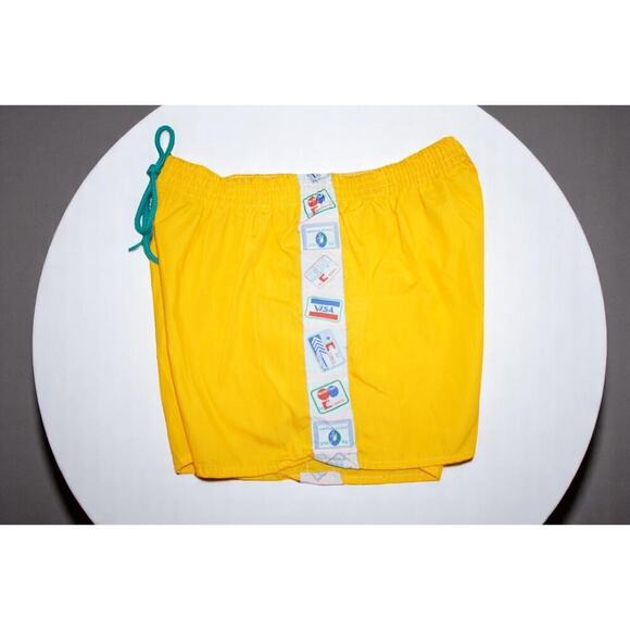 Vintage Retro Yellow Swim Trunks – Size 40 – Credit Card Print Trim – Made in It - Picture 4 of 7